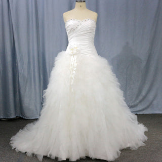 A Line Sweetheart Chapel Train Tulle Wedding Dress with Chapel Train - Rosymae