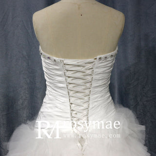A Line Sweetheart Chapel Train Tulle Wedding Dress with Chapel Train - Rosymae