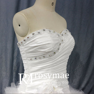 A Line Sweetheart Chapel Train Tulle Wedding Dress with Chapel Train - Rosymae