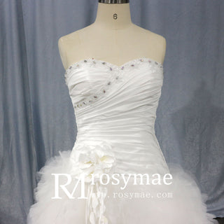 A Line Sweetheart Chapel Train Tulle Wedding Dress with Chapel Train - Rosymae