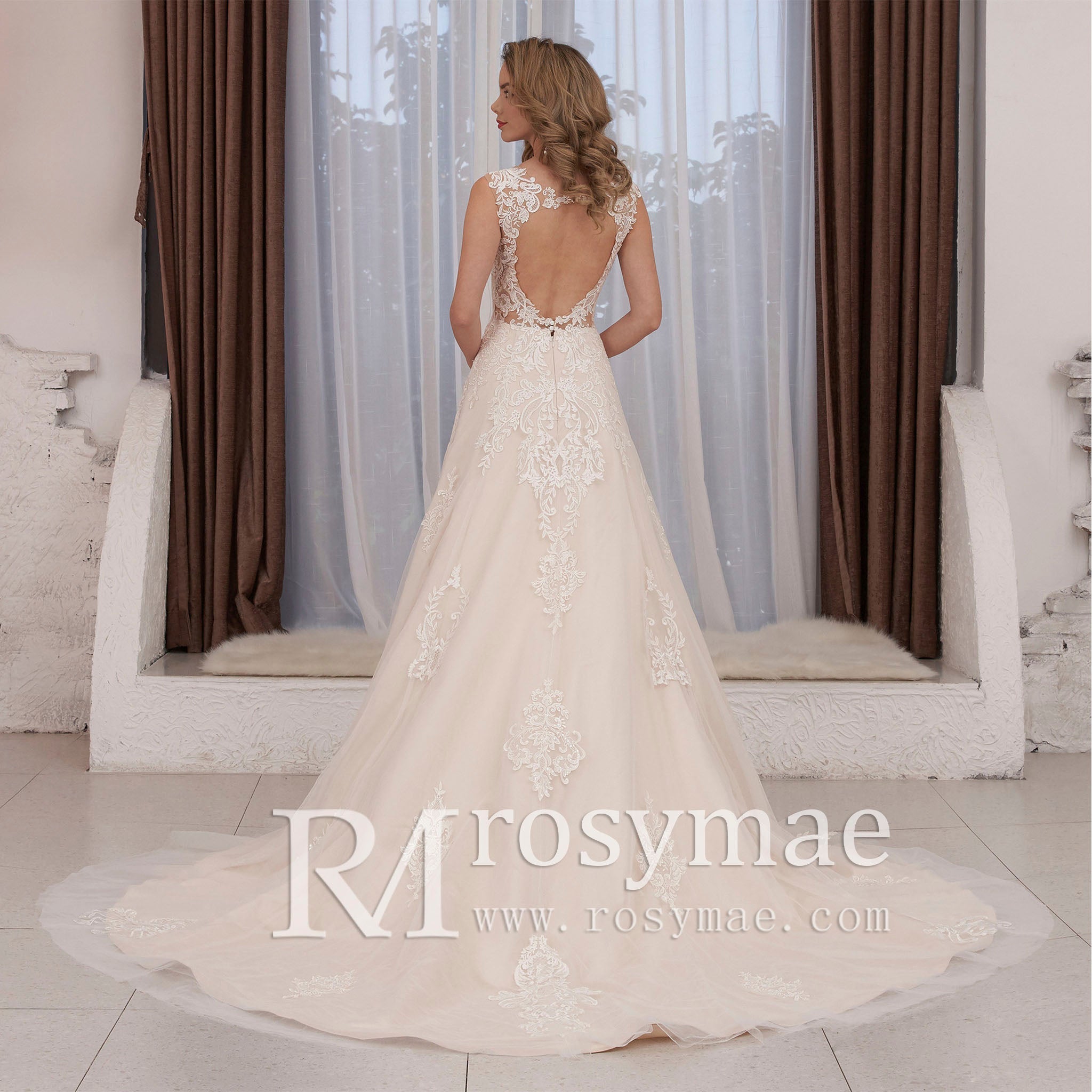 A-line Tulle and Lace Keyhole Wedding Dress for Women - Rosymae
