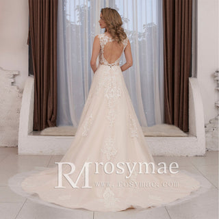 A-line Tulle and Lace Keyhole Wedding Dress for Women - Rosymae