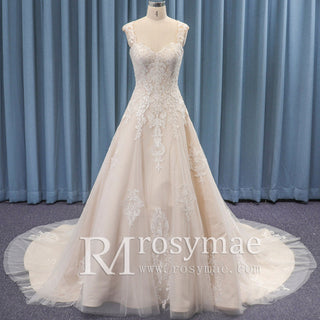 A-line Tulle and Lace Keyhole Wedding Dress for Women - Rosymae