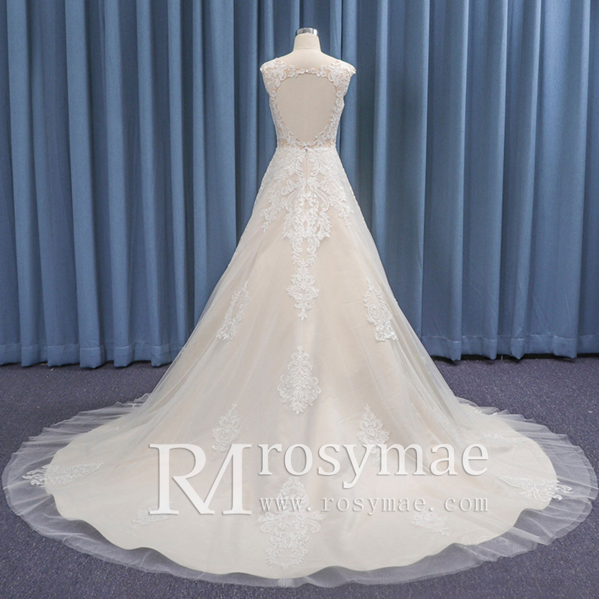 A-line Tulle and Lace Keyhole Wedding Dress for Women - Rosymae