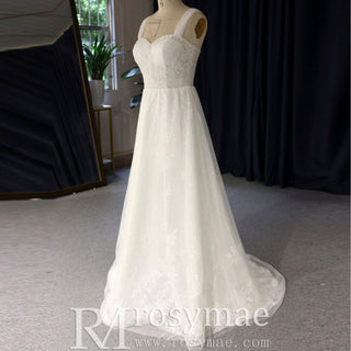 A-line Tulle and Lace Wedding Dress with Off the Shoulder Strappy - Rosymae