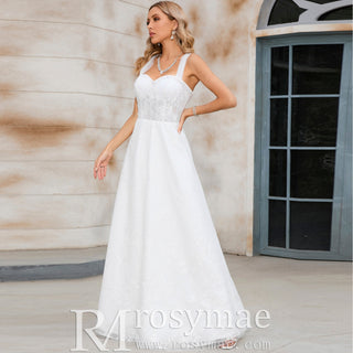 A-line Tulle and Lace Wedding Dress with Off the Shoulder Strappy - Rosymae