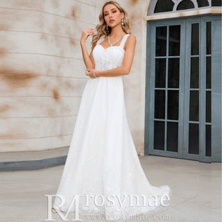 A-line Tulle and Lace Wedding Dress with Off the Shoulder Strappy - Rosymae