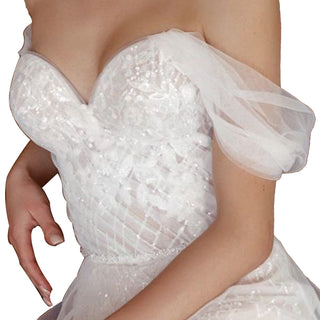 A-line Tulle and Lace Wedding Dress with Off the Shoulder Strappy - Rosymae