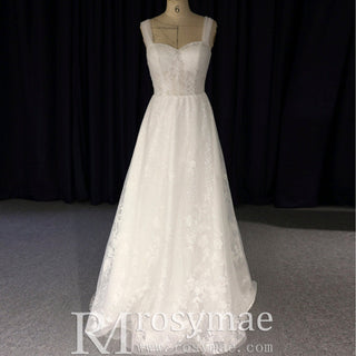 A-line Tulle and Lace Wedding Dress with Off the Shoulder Strappy - Rosymae
