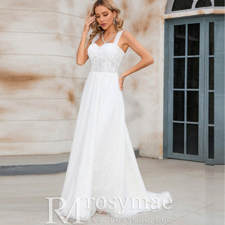 A-line Tulle and Lace Wedding Dress with Off the Shoulder Strappy - Rosymae