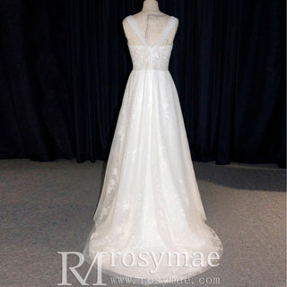 A-line Tulle and Lace Wedding Dress with Off the Shoulder Strappy - Rosymae