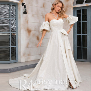 A-line Wedding Dress with Sweetheart Neckline and Detachable Sleeves - Rosymae