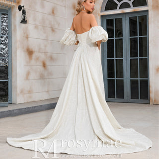 A-line Wedding Dress with Sweetheart Neckline and Detachable Sleeves - Rosymae