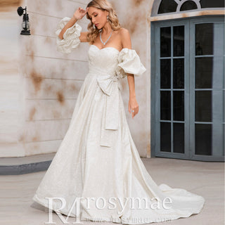A-line Wedding Dress with Sweetheart Neckline and Detachable Sleeves - Rosymae