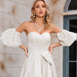 A-line Wedding Dress with Sweetheart Neckline and Detachable Sleeves - Rosymae