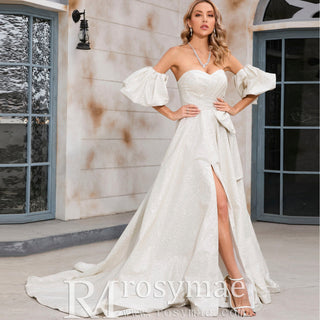 A-line Wedding Dress with Sweetheart Neckline and Detachable Sleeves - Rosymae