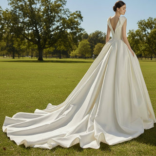 A-line Wedding Dresses with Double Deep V-neck for Brides - Rosymae