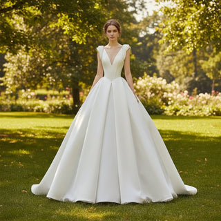 A-line Wedding Dresses with Double Deep V-neck for Brides - Rosymae