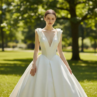 A-line Wedding Dresses with Double Deep V-neck for Brides - Rosymae