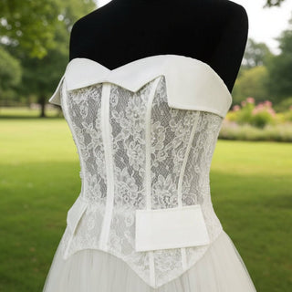 A-Line/Princess Curve Neck Tulle Floor Length Wedding Dress - Rosymae