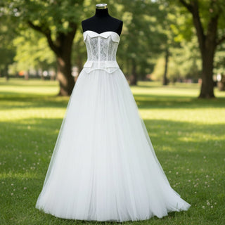 A-Line/Princess Curve Neck Tulle Floor Length Wedding Dress - Rosymae
