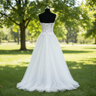 A-Line/Princess Curve Neck Tulle Floor Length Wedding Dress - Rosymae