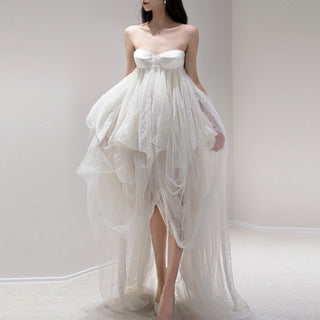 Elegant Above the Knee Tulle Wedding Dress with Puffy Skirt