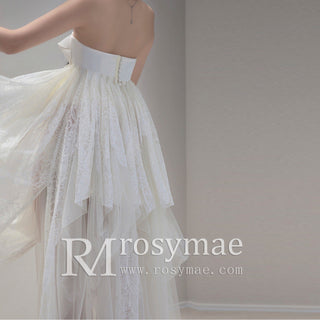 Elegant Above the Knee Tulle Wedding Dress with Puffy Skirt