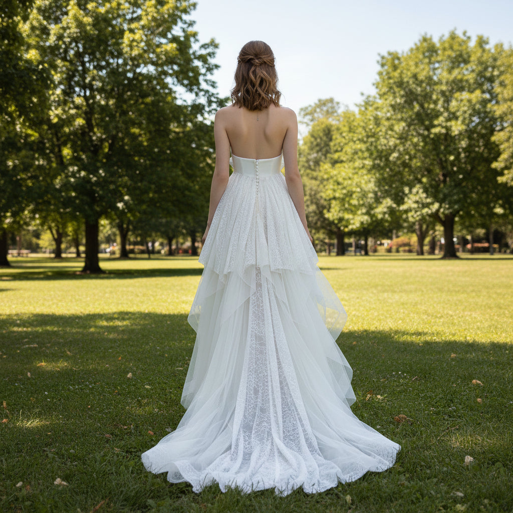 Empire Waist Elegant Above the Knee Tulle Wedding Dress with Puffy Ski Rosymae Empire Waist Elegant Above the Knee Tulle Wedding Dress with Puffy Ski Rosymae