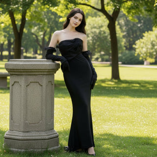Asymmetrical Neck Black Mermaid Formal Dress Wedding Gown - Rosymae
