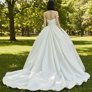 Asymmetrical Neckline Ball Gown Satin Bridal Wedding Dresses - Rosymae
