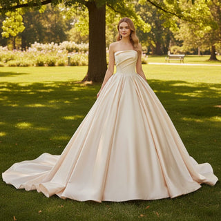 Asymmetrical Neckline Wedding Dress A-Line Bridal Gown - Rosymae