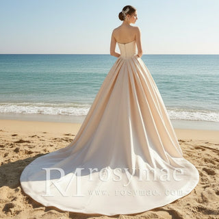Asymmetrical Neckline Wedding Dress A-Line Bridal Gown - Rosymae