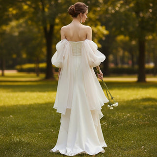 Asymmetrical Ruched Simple Boho Wedding Dress with Slit
