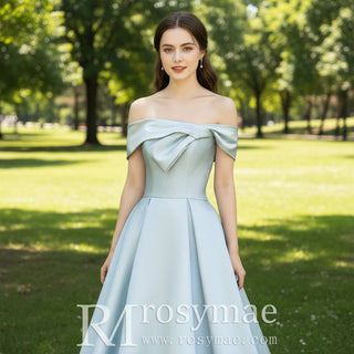 Baby Blue Off Shoulder Satin Formal Dress and Reception Party Gown - Rosymae