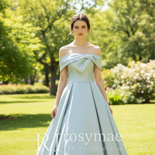 Baby Blue Off Shoulder Satin Formal Dress and Reception Party Gown - Rosymae