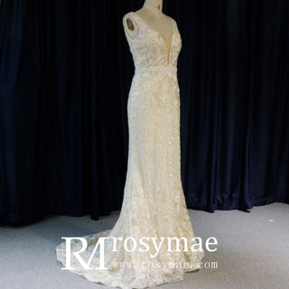 Back-V Sheath Mermaid Wedding Dresses with Low Back - Rosymae
