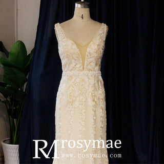 Back-V Sheath Mermaid Wedding Dresses with Low Back - Rosymae