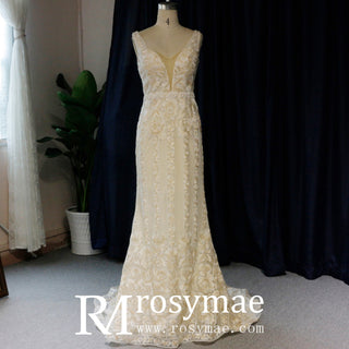 Back-V Sheath Mermaid Wedding Dresses with Low Back - Rosymae