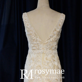 Back-V Sheath Mermaid Wedding Dresses with Low Back - Rosymae