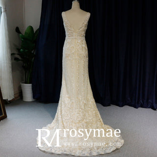 Back-V Sheath Mermaid Wedding Dresses with Low Back - Rosymae
