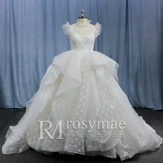 Ball Gown Lace Sheer High-Neck Bridal Wedding Dress with Long Train - Rosymae