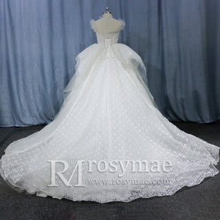 Ball Gown Lace Sheer High-Neck Bridal Wedding Dress with Long Train - Rosymae