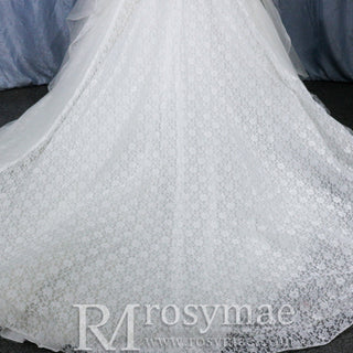 Ball Gown Lace Sheer High-Neck Bridal Wedding Dress with Long Train - Rosymae