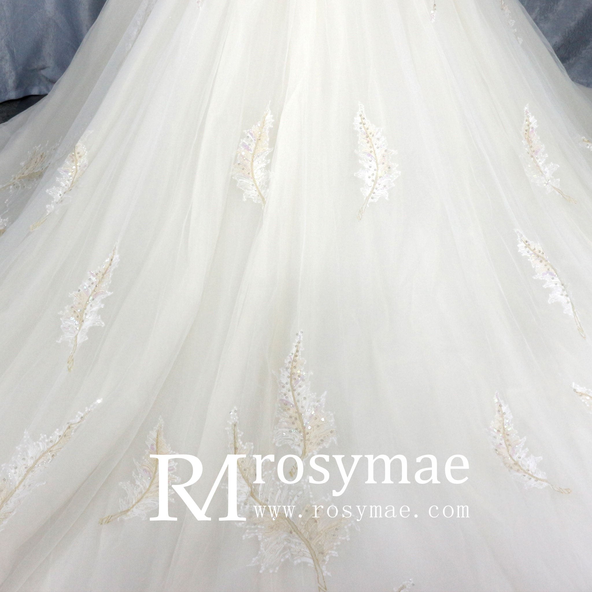 Ball Gown Sheer Long Sleeves Tulle Bride Wedding Dress - Rosymae