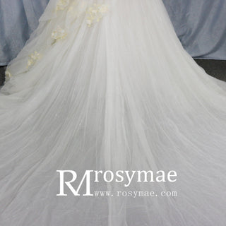 Ballgown Appliqued Strapless Tulle Wedding Dress With Flower - Rosymae