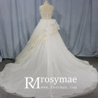 Ballgown Appliqued Strapless Tulle Wedding Dress With Flower - Rosymae