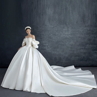Strapless Sweetheart Satin Wedding Dress with Convertible Sleeve