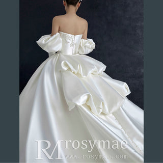 Strapless Sweetheart Satin Wedding Dress with Convertible Sleeve