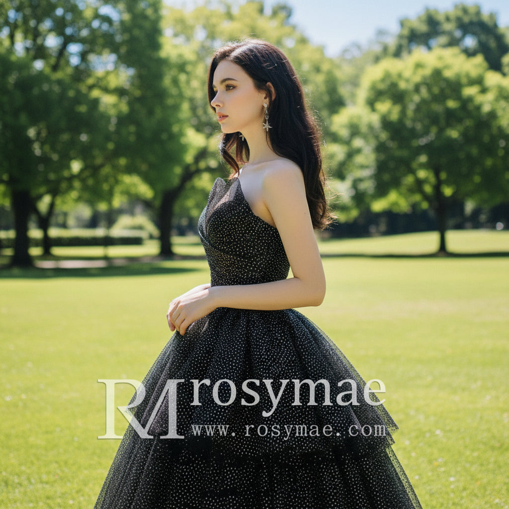 Strapless A-line Black Wedding Dress with V Neckline for Women Black / 2 Strapless A-line Black Wedding Dress with V Neckline for Women Black / 2